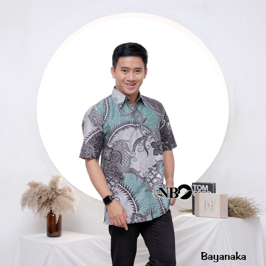 Kemeja Batik Pria Lengan Pendek Hem Batik Warna Sage green Hijau Sage Motif Cleopatra