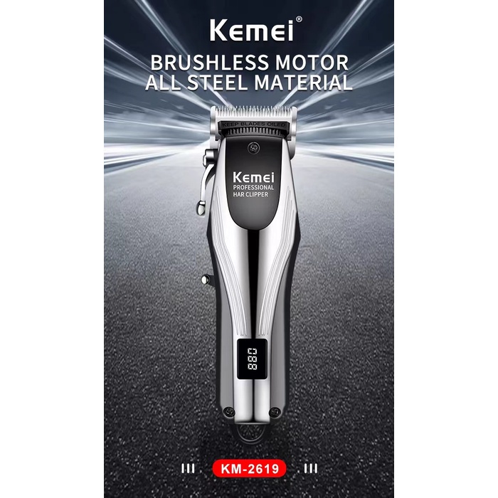Clipper Kemei KM 2619 Alat Cukur Professional Pemangkas Rambut Isi Ulang Cas | Kemei KM-2619 Alat Cukur Rambut Profesional Tanpa Kabel Rechargeable Adjustable Dengan Layar LCD | Mesin Pencukur Rambut Tanpa Kabel | FMS