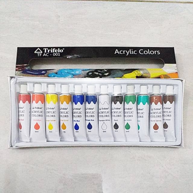 

Cat Aklirik 1 Set 12 Warna Trifelo Acrylic Colour Aclirik 6ml Paint Kanvas 6 ml