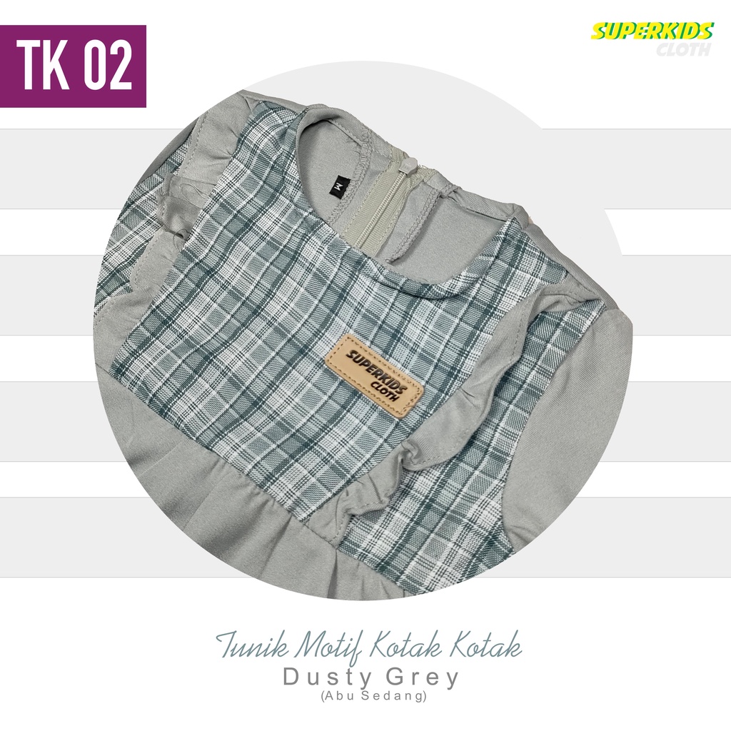 Baju Muslim Anak Perempuan Kotak-Kotak Dusty Grey SUPERKIDSCLOTH 1-10 Tahun