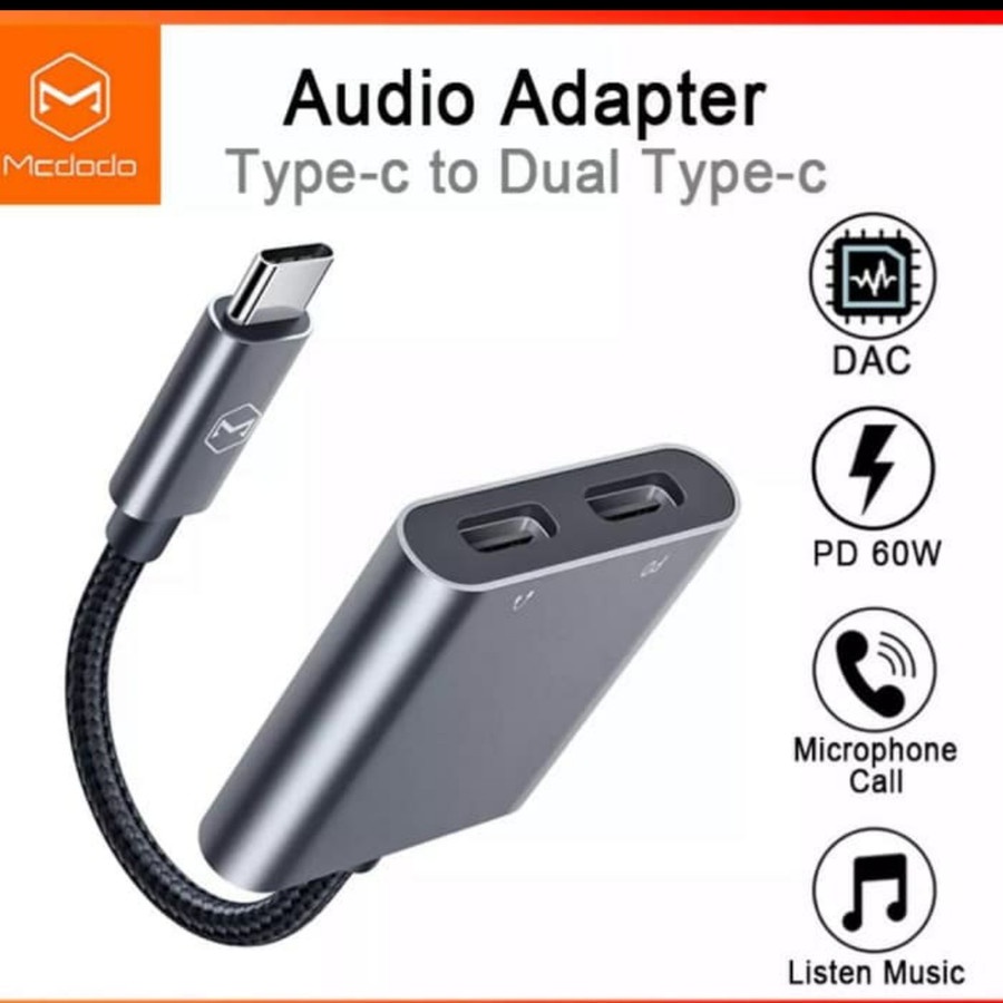 Mcdodo Converter CA-7550 Type C To Dual Type C Audio Adapter Gray