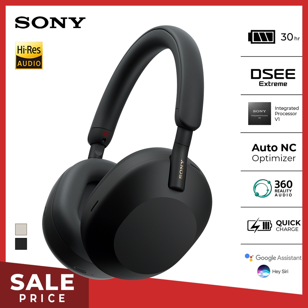 Headset Sony WH-1000XM5 Headphones Wireless Noise Canceling Premium WH1000XM5 WH 1000XM5 For Android &amp; IOS - Black