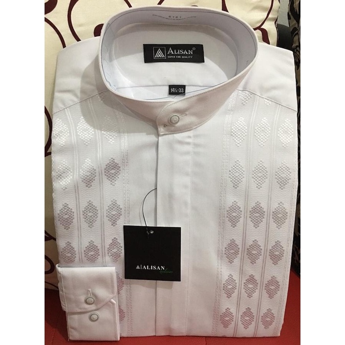 TERBARU Kemeja Alisan Koko Corak Putih Lengan Panjang 15.5-33 /BAJU KOKO PRIA/BAJU KOKO DEWASA/BAJU 