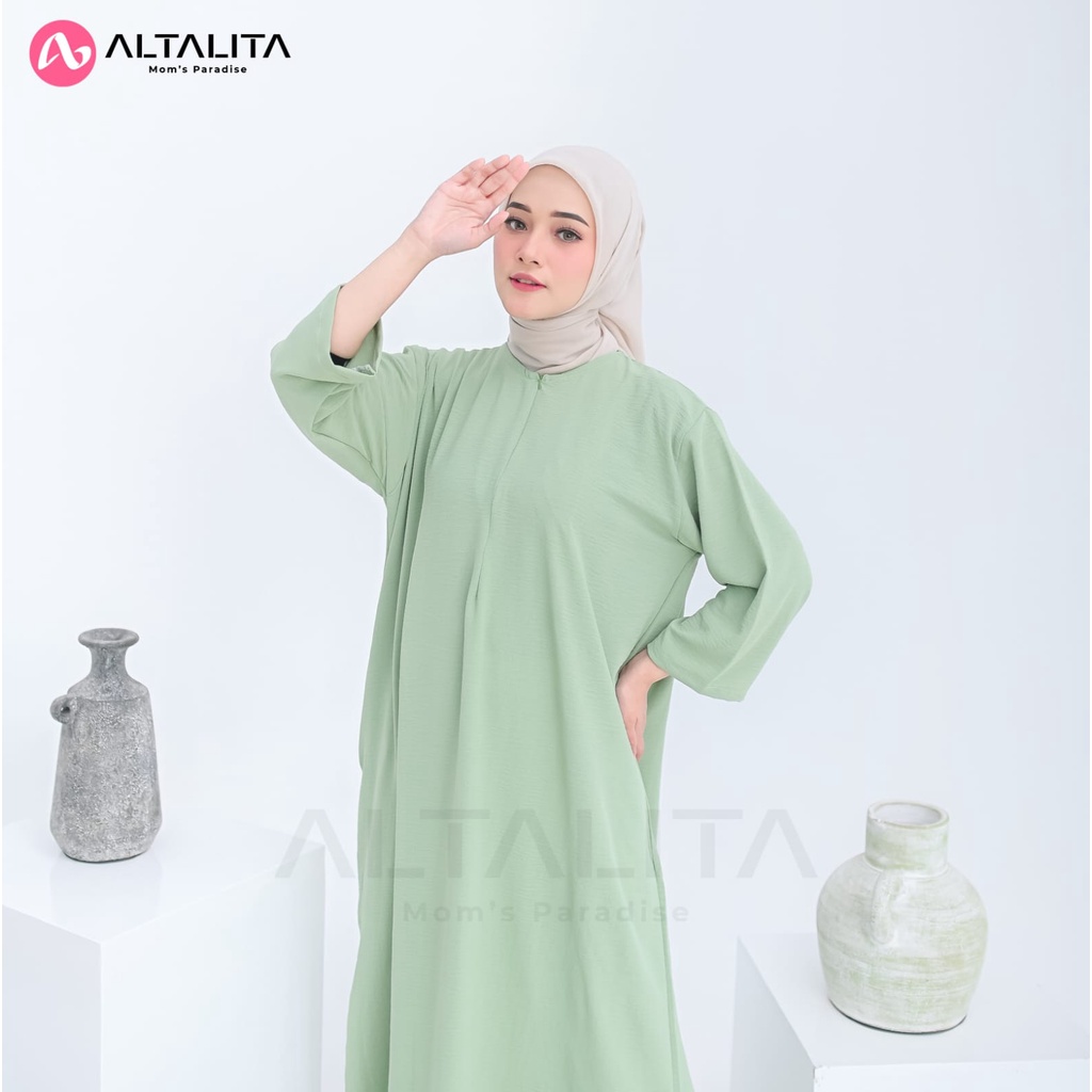 Altalita - Daster Gamis Cringkle Airflow Polos Kekinian Lengan 3/4 Panjang Semata Kaki Busui Jumbo LD 120