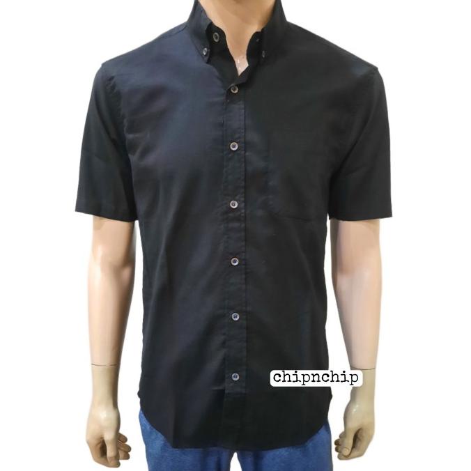 KEMEJA PRIA KEMEJA PRIA POSHBOY ORIGINAL NATHANIEL BASIC SHIRT KATUN HITAM EL09I09A82L