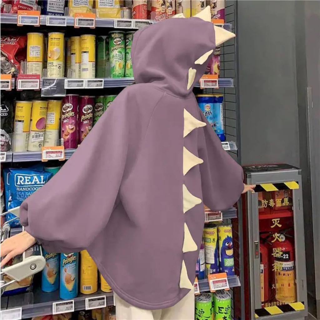 DINOS SWEATER HOODIE OVERSIZE | SWEATSHIRT PAKAIAN WANITA HOODIE BIG SIZE OVERSIZE-taro