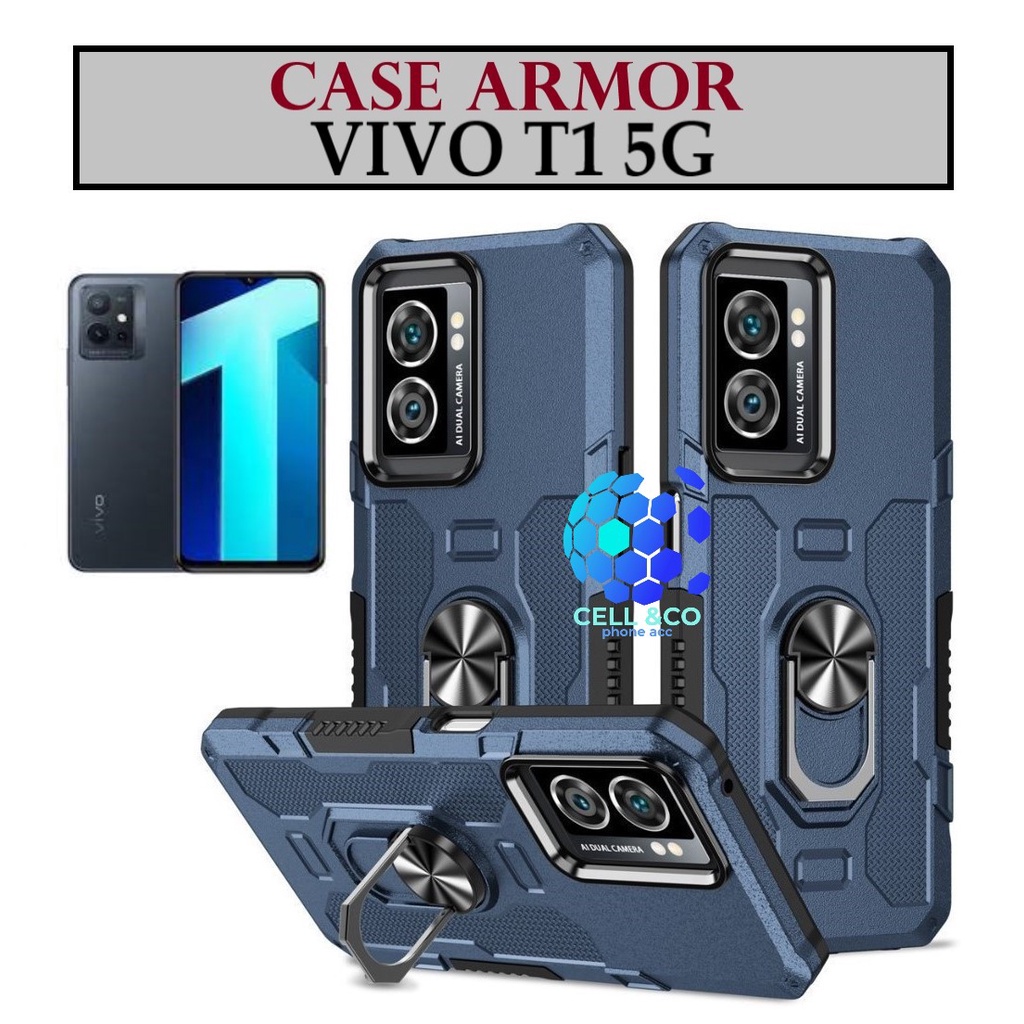 Case Armor VIVO T1 5G Iring Cincin Magnetic Kesing Hp Protect kamera Premium Hard Case Standing Robot Pelindung Kamera