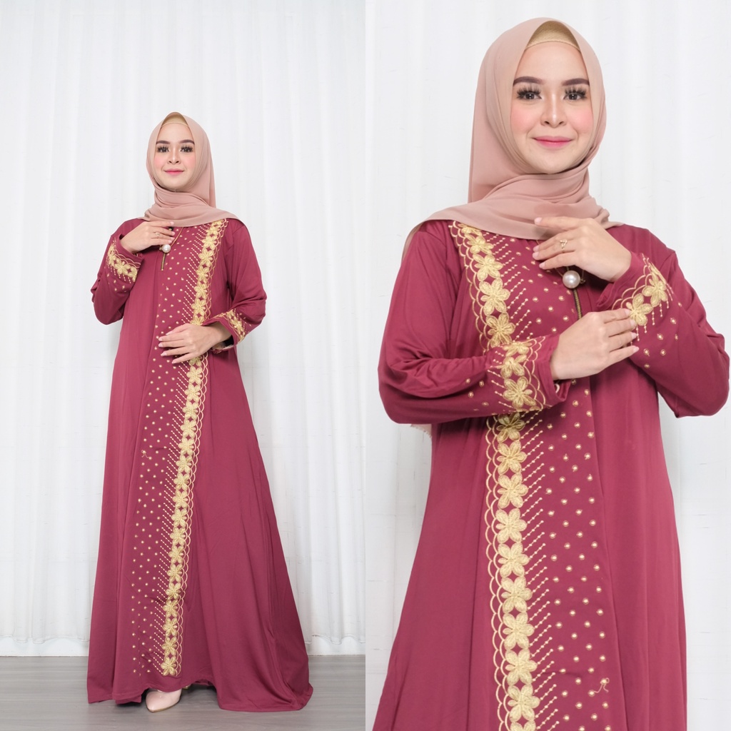 Athaar Maxy Dress Muslim Jumbo Khalifa Bordir Super Jumbo xxxl Ld 130cm Jersey Motif Brodir Timbul Ratu Senja Abaya Fashion Muslimah Baju Lebaran Wanita Muslimah Syar'i Gamis Kondangan Polos Tebal Premimum Athaar Maxi Arabian Ratu S Gamis Busui Friendly