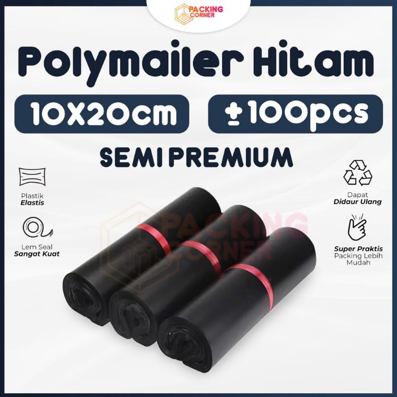 

Plastik Packing Polymailer Warna Hitam PREMIUM 10x20 isi 100 pcs Tebal