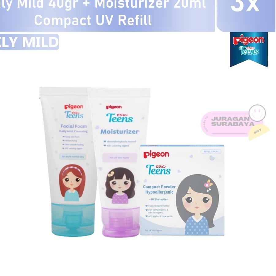 ❅ PIGEON TEENS Paket 3 Daily Remaja ( Daily 40ml+Moisturizer+Bedak UV Natural ) ➳