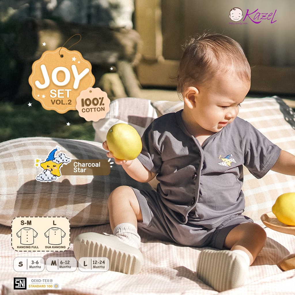 Kazel Joy Set Setelan Pendek Motif Bordir Anak Unisex