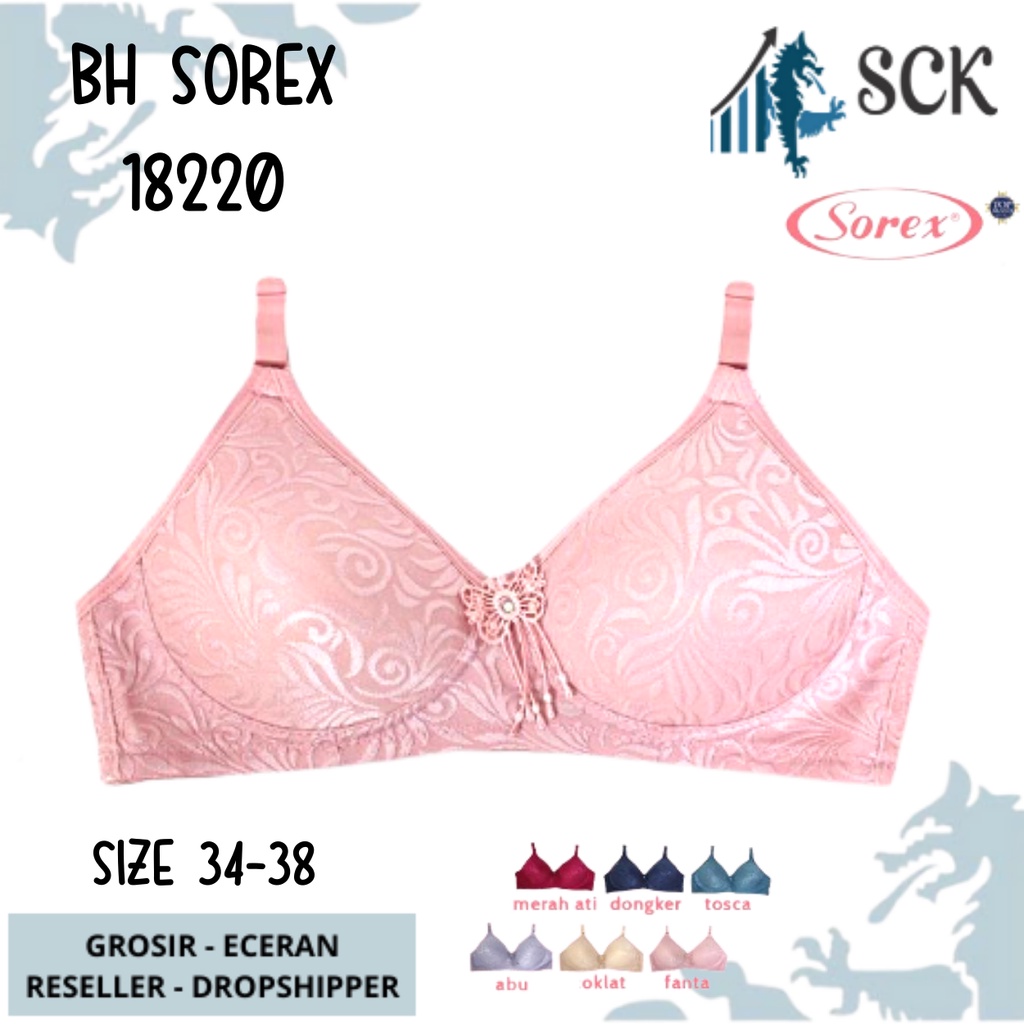 BH SOREX 18220 Tanpa Kawat Busa Tipis Brukat Kait 2 CUP A-B /BH 18220 Pakaian Dalam Wanita - sck