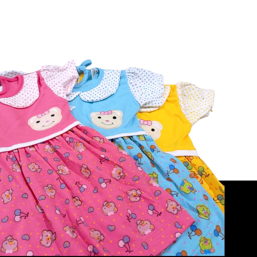 Dress Bayi Perempuan Motif Boneka Busa Untuk Usia 3-6 Bulan