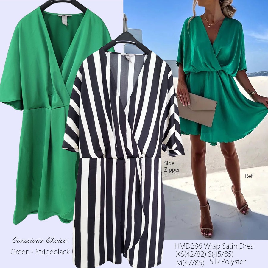 HM 286 WRAP SATIN DRESS Wanita Branded
