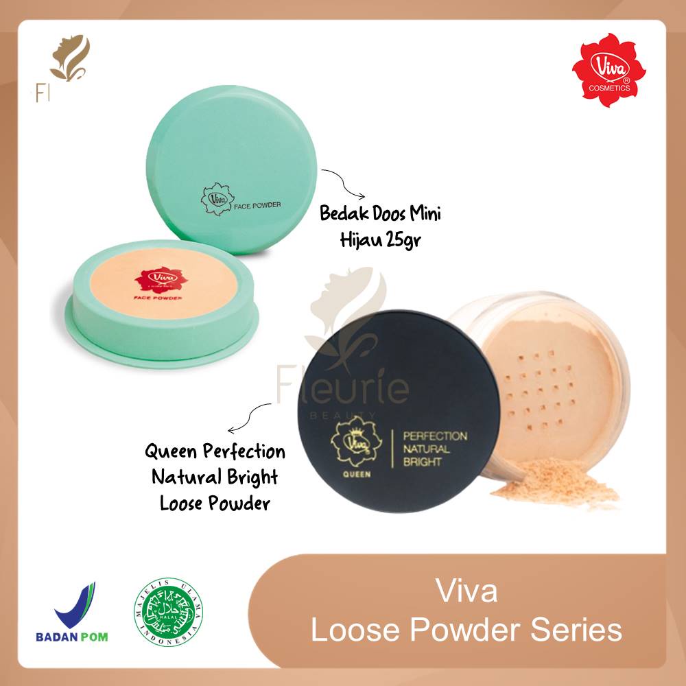 VIVA Bedak Doos Mini Hijau Tabur 25gr - Queen Perfection Natural Bright Loose Powder 35gr - Bedak Tabur Viva Original BPOM