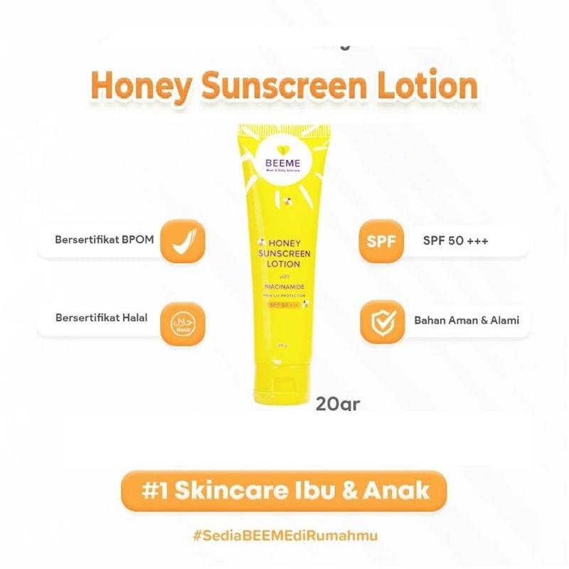 Suncreen Ibu dan Anak Beeme Honey Lotion with Niacinamide SPF 50+++ 20gr