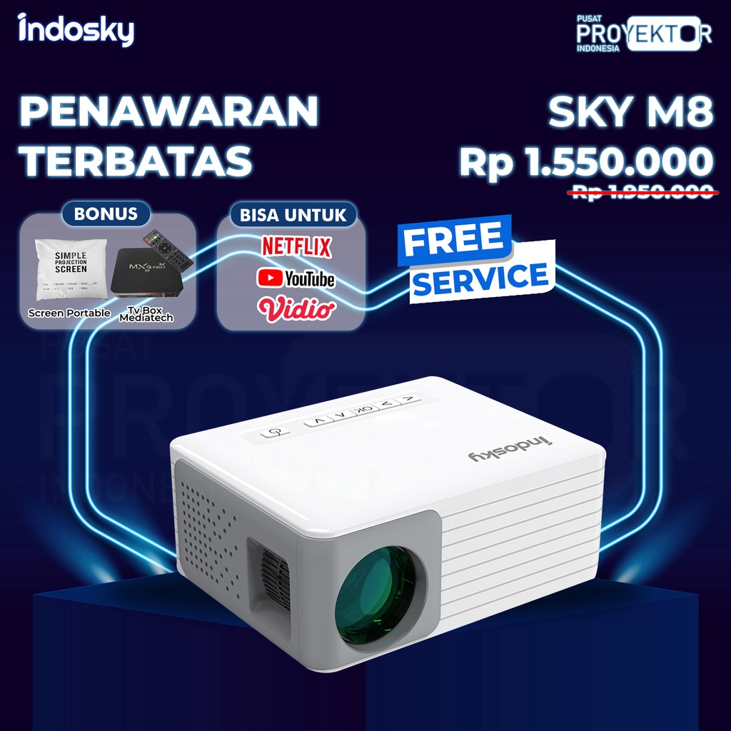 Jual [PENAWARAN TERBATAS] Proyektor SKY M8 Original Full HD | INDOSKY ...