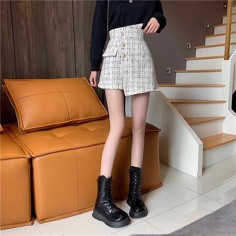 A-line Rok Pendek Korea kotak-kotak Rok Celana Highwaist Kekinian Straight Vintage Mini Skirt