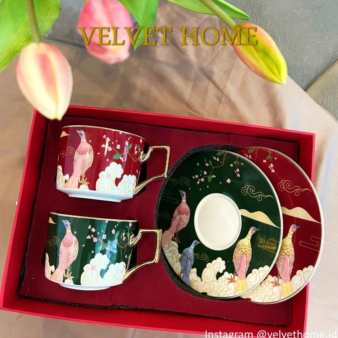Cangkir Tea Set Coffee Cup Burung Hampers Imlek Natal Wedding Lebaran