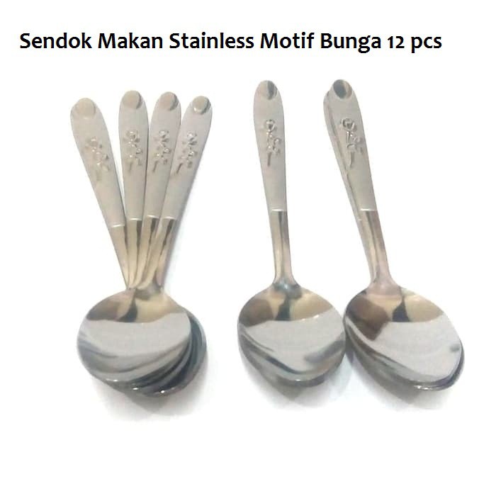 [BISA COD] PROMO Sendok Makan Motif Ukiran Bunga Isi 12 Sendok Bunga Stainless Tebal Anti Karat Berkualitas