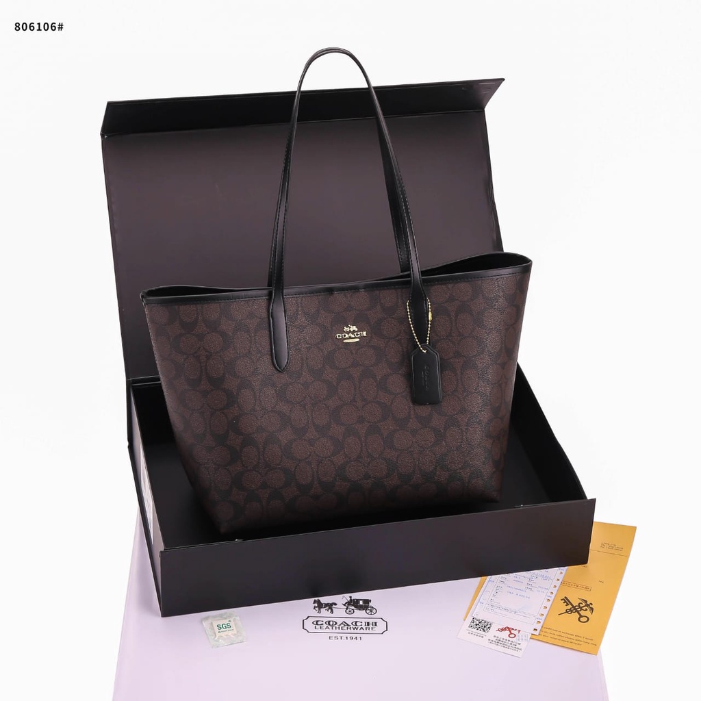 Coa City Tote In Signature Bag's Gold Hardware 806106