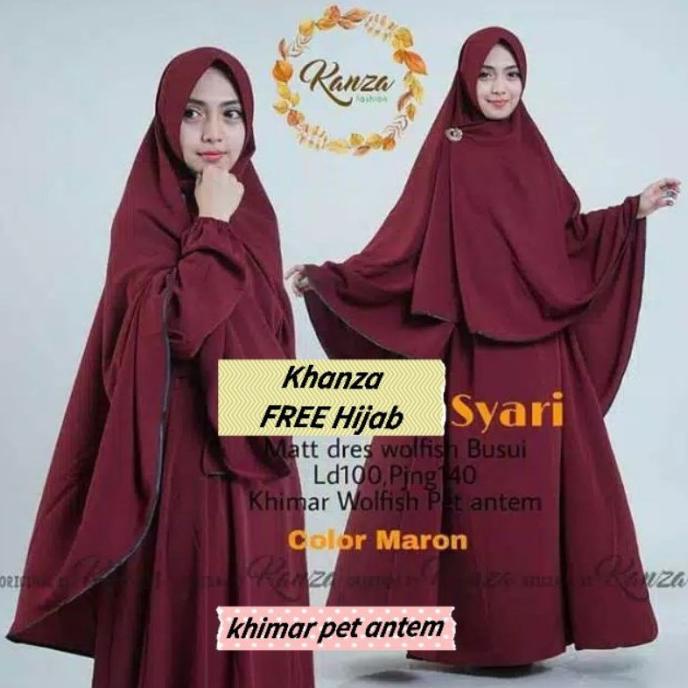 MURAH Gamis Dress Syari Busui Polos L XL JUMBO KHANZA Warna MERAH MAROON