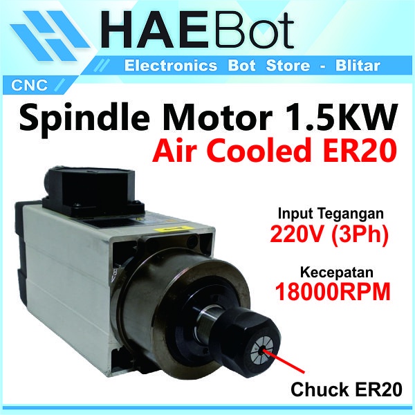 [HAEBOT] Spindle AC Motor 1.5KW 220V Air Cooled ER20 18000rpm CNC Router 1500W Mini DIY Torsi Tinggi Kuat High Speed Power