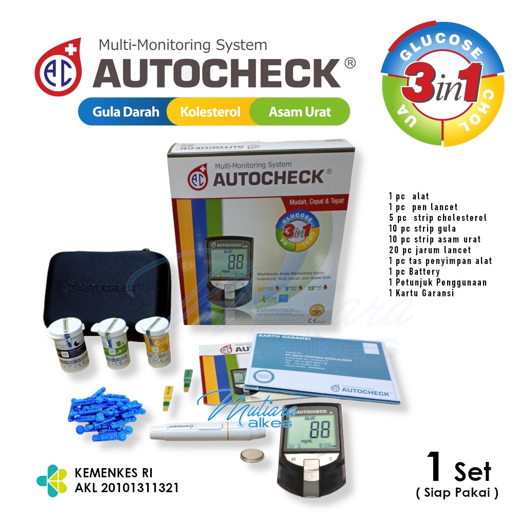 Alat Autocheck 3in1 GCU (Cek Gula, Asam Urat, Cholesterol) - Kotakin Official