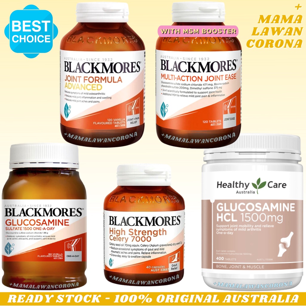 BLACKMORES Joint Formula Advanced 120 Tablets AUSTRALIA Advance / Multi-Action Joint Ease MSM Booster 120 Tablet / High Strength Celery 7000 40 3000 50 / Glucosamine Sulfate 1500mg 180 Capsules Glukosamin Kapsul / Healthy Care Glucosamine HCL mg 1500 400