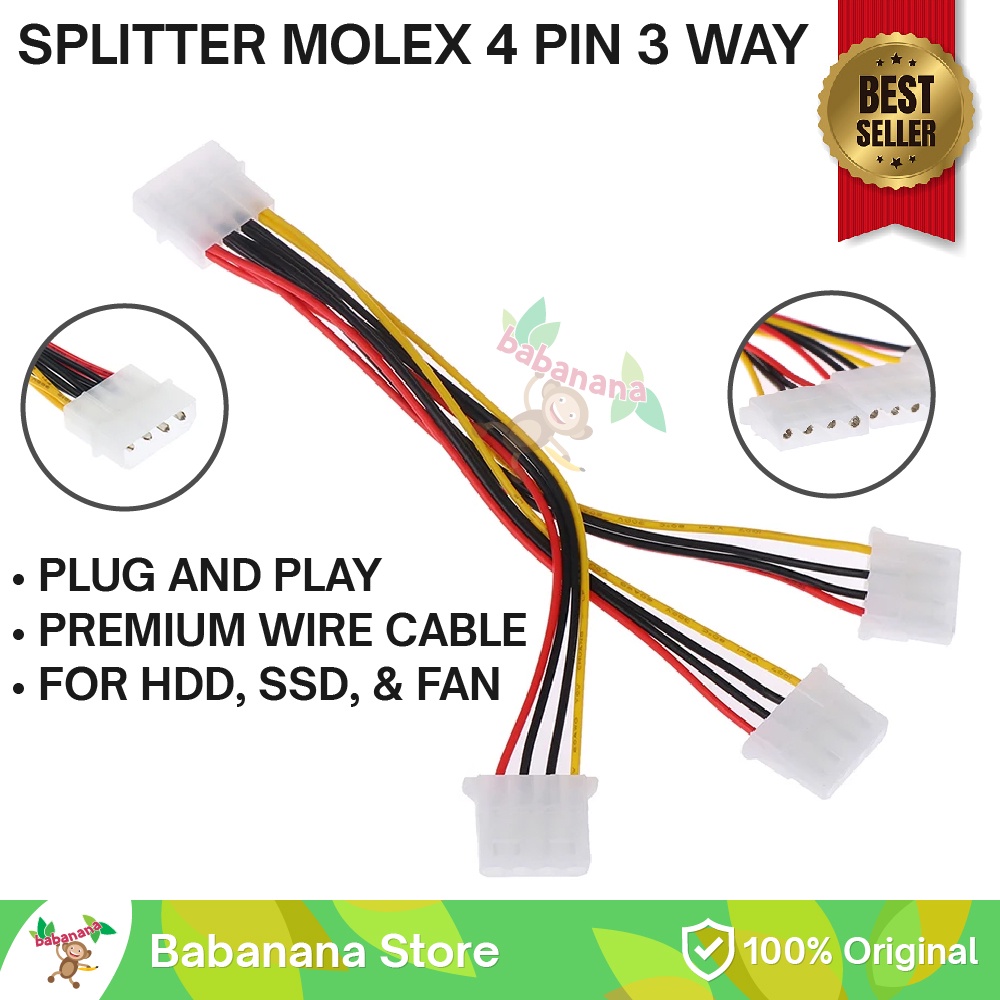 Kabel Molex 4 Pin Splitter 1 to 3 cabang cable pc power fan case komputer 4pin