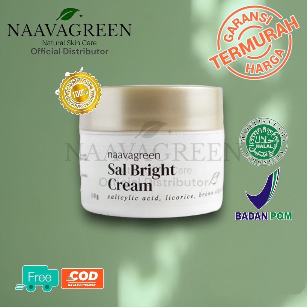 Naavagreen Sal Bright cream/krim pagi pencerah/Melembabkan dan membunuh bakteri penyebab jerawat