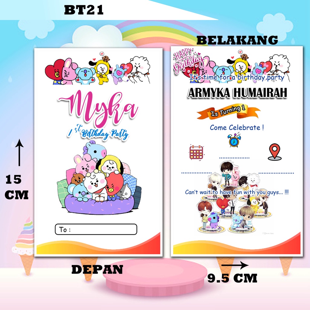 BT21 UNDANGAN ULANG TAHUN PLUS CETAK DAN PLASTIK UNDANGAN ULTAH KERTAS UNDANGAN SURAT UNDANGAN BIRTH