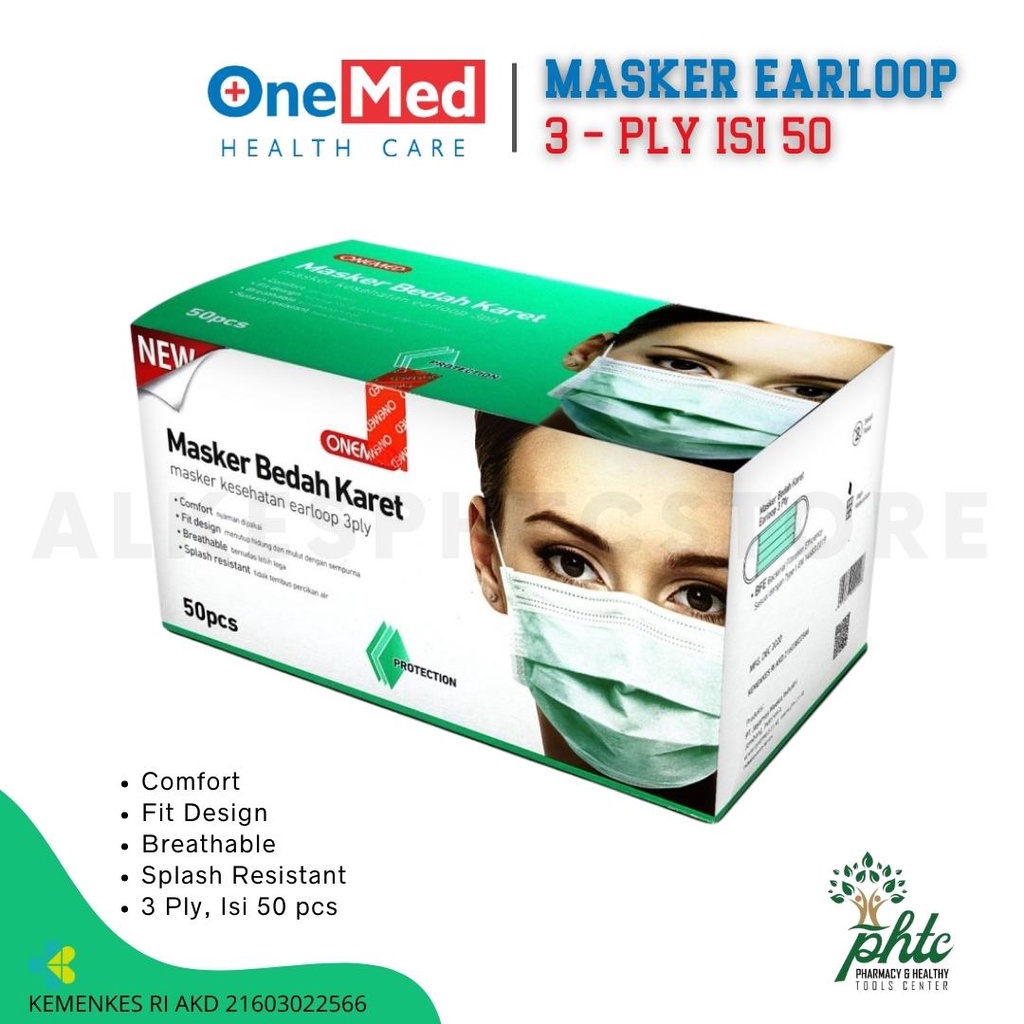 ONEMED Masker 3 Ply Earloop Medis / Surgical Mask Onemed Isi 50