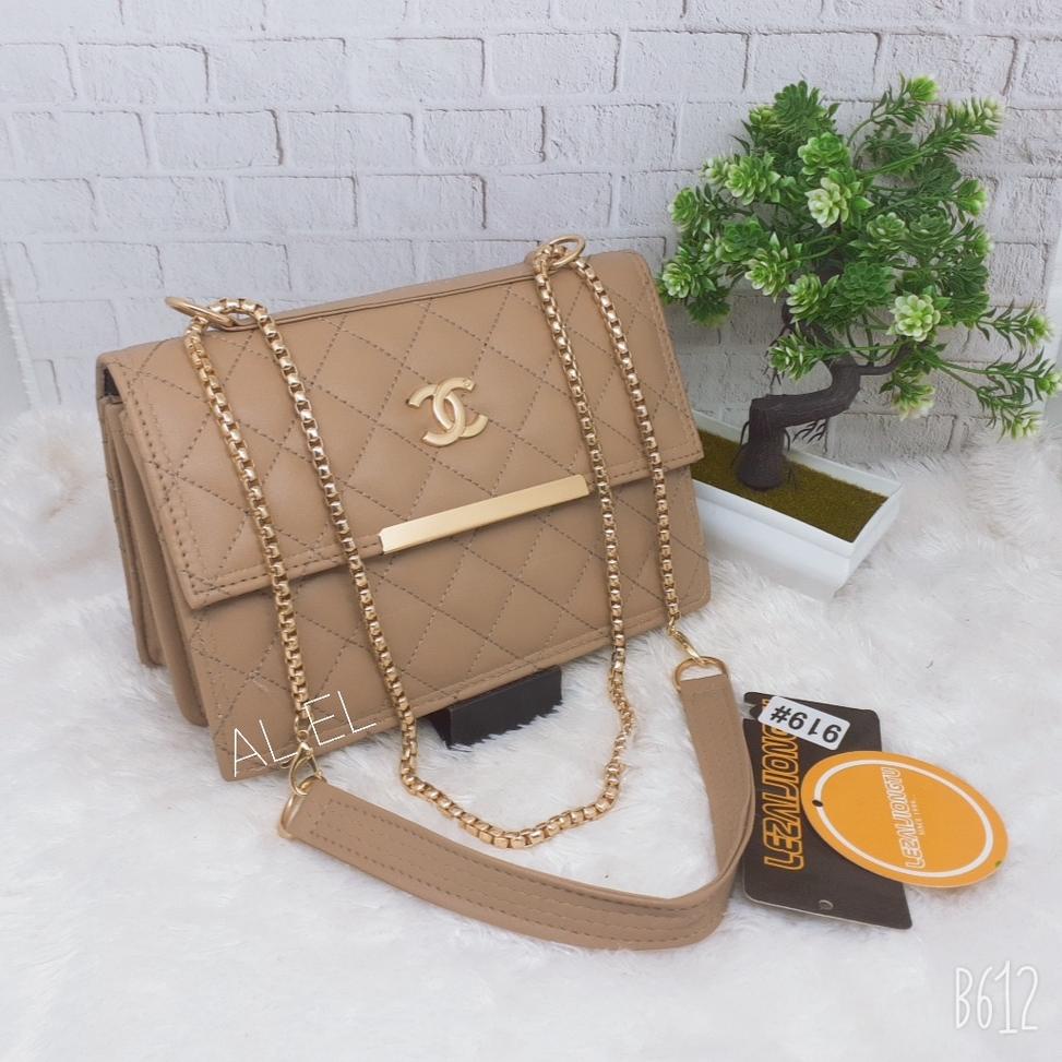 LANGSUNG KIRIM CHAN AL EL Tas Selempang Wanita Bordir CC Behel Lurus Tali Rantai import Slingbag Tas
