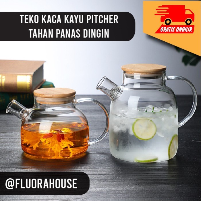 Terlaris Teko Kaca Kayu Pitcher Tahan Panas Dingin