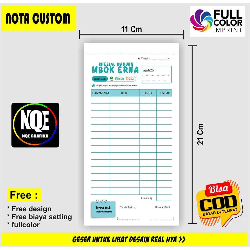 

cetak nota custom nama sendiri ukuran 1/3, cetak nota laundry, cetak nama toko sendiri (min 3 buku), nota, nota Olshop, nota 2 ply