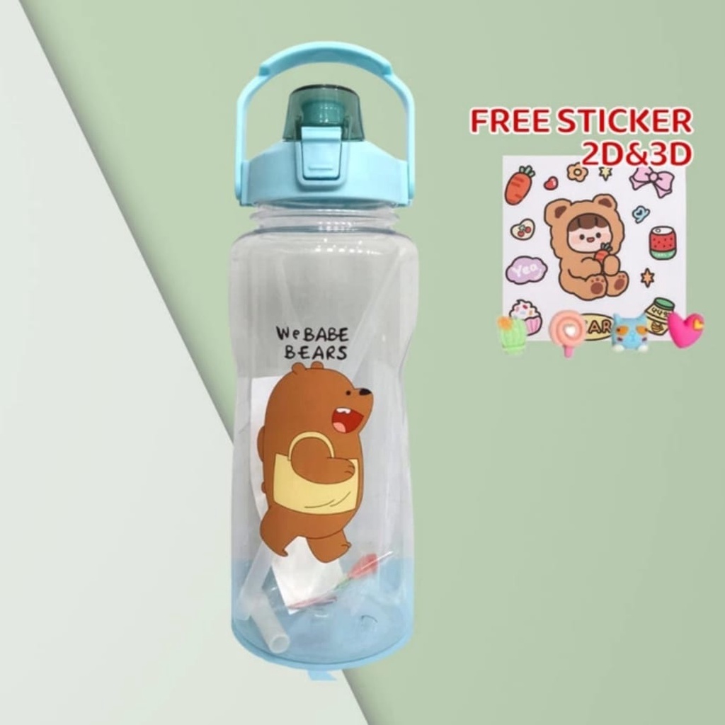 Botol Air Minum Motivasi Penanda Waktu Transparan Bening 2 Liter-Water Drink Motivation Viral+Sticker 2D&amp;3D-Botol Minum Motivasi Penanda Waktu Viral Ukuran 2 Liter Bening Transparan