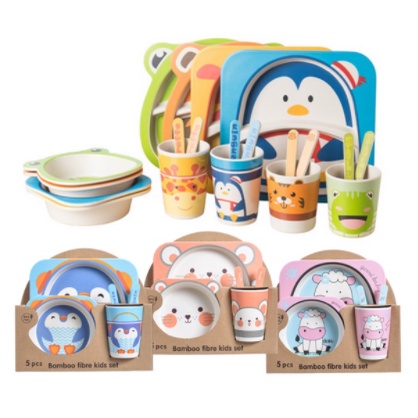 5pcs Set Alat Makan Anak Dengan Variasi Desain Karakter Lucu Peralatan Makan Anak Set