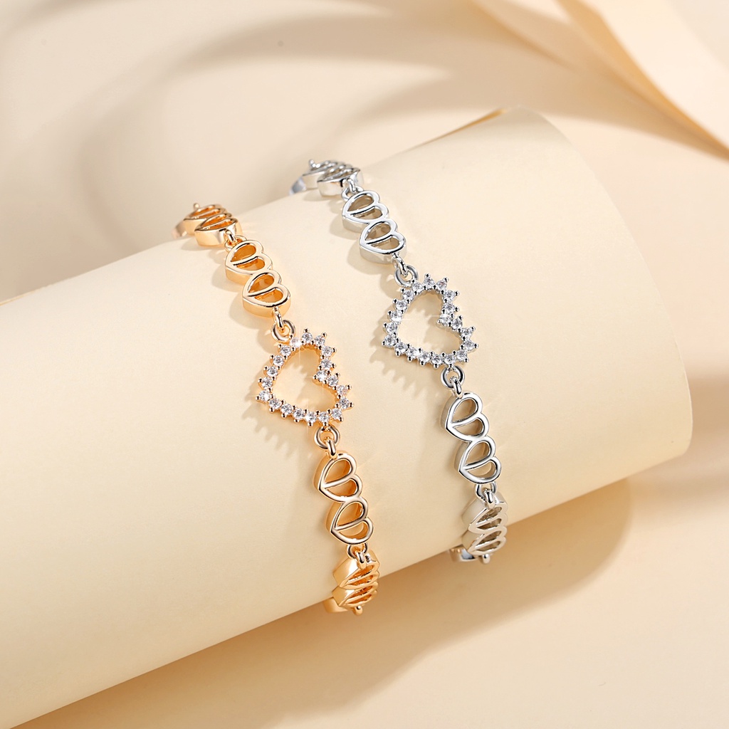Y946 [COD✔]Gelang Rantai Titanium Wanita Perhiasan Gelang Bentuk Hati Korea Warna Emas/Perak
