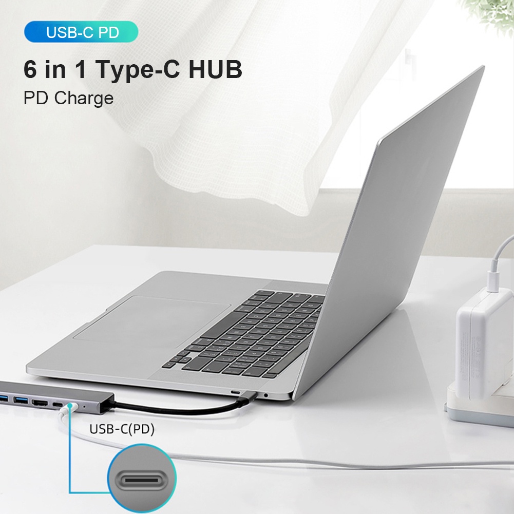 Multi USB Type C Hub 6 in 1 Docking 4K HDMI RJ45 PD USB 3.0 PC Macbook