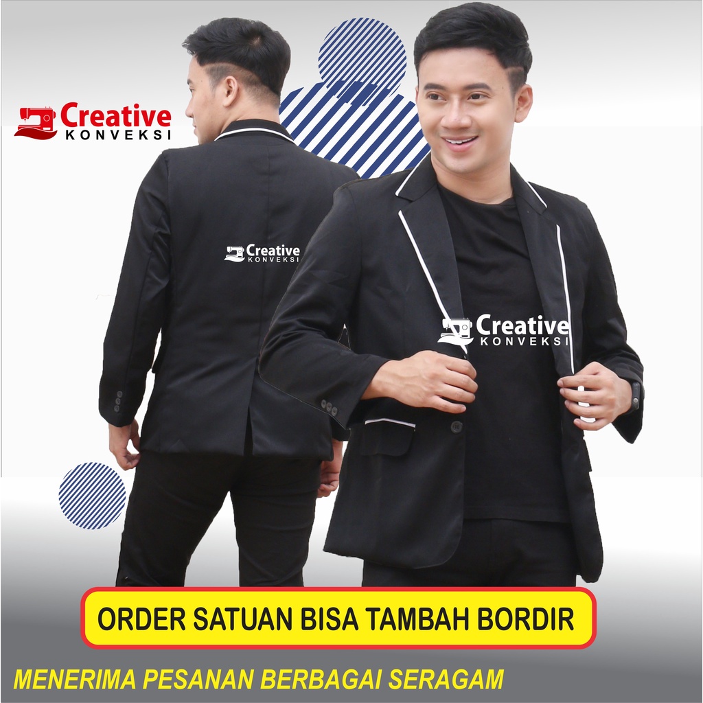 (BISA COD) Jas Almamater hitam variasi lis putih | Full puring | Jas Mahasiswa Bisa tambah bordir Blazer Pria Wanita