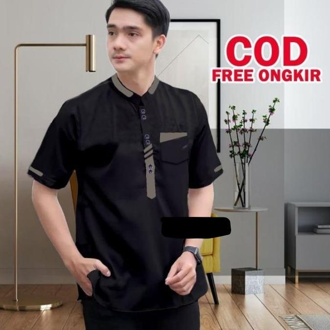 Sale Baju Hem Koko Pria Pendek Muslim Dewasa Polos Hitam Toyobo Premium /BAJU KOKO PRIA/BAJU KOKO DE