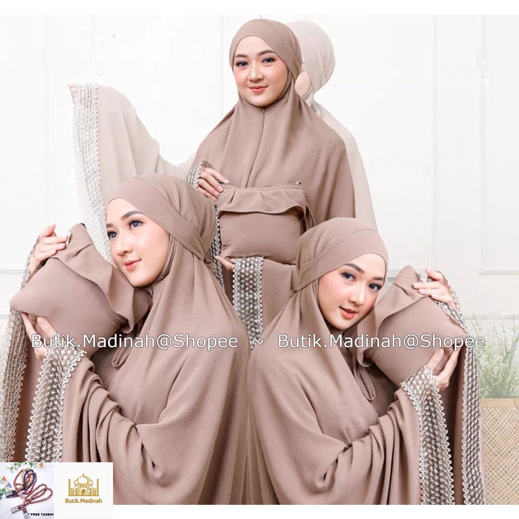 BUTIK.MADINAH PAKET HAMPERS MUKENA DEWASA CRINKEL AIRFLOW 3IN1 JUMBO RENDA IMPORT RASHEDA