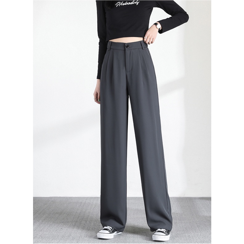 Celana Jas Wanita Highwaist Straight Loose Celana Panjang Wantia Korea