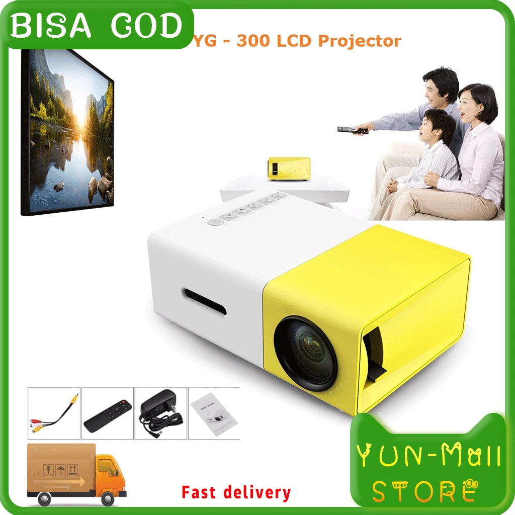 YUN Mall YG300 Mini Proyektor Dukungan Untuk Mirroring Ponsel Rumah Mini Projector LED Home Proyektor Theater