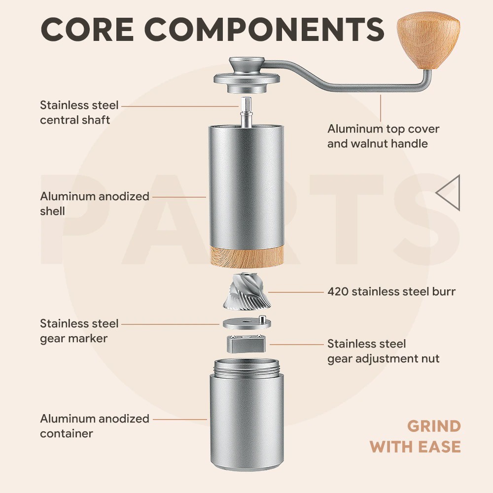 iCafilas Alat Penggiling Kopi Manual Grinder Coffee Portable - GM2213 - Silver