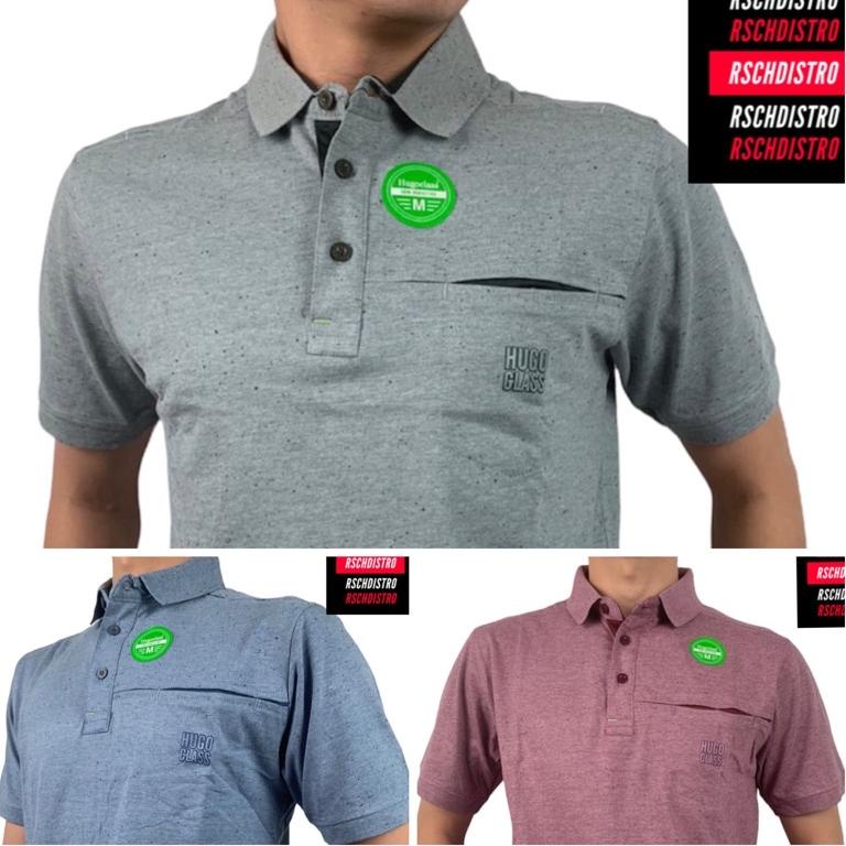 LANGSUNG KIRIM Kaos Kerah Fashion Pria CRS 91/ HUGO CLASS Original Misty Bintik Polos Kombinasi DROP