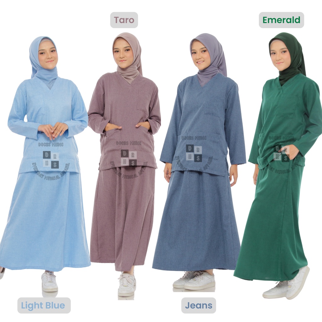 Baju OK ROK DENIM / Baju Jaga / Scrub Medis ROK DENIM [READY STOCK] DOCHS MEDIC