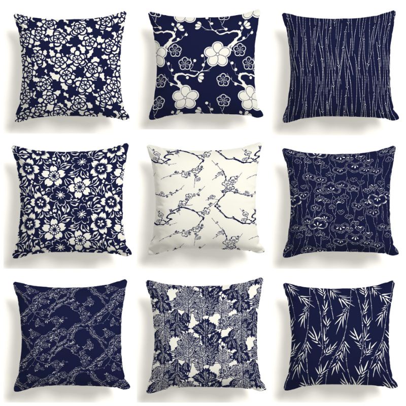 SARUNG BANTAL SOFA PRINT MOTIF PATTERN NAVY KYOTO PRINT 40X40 CM