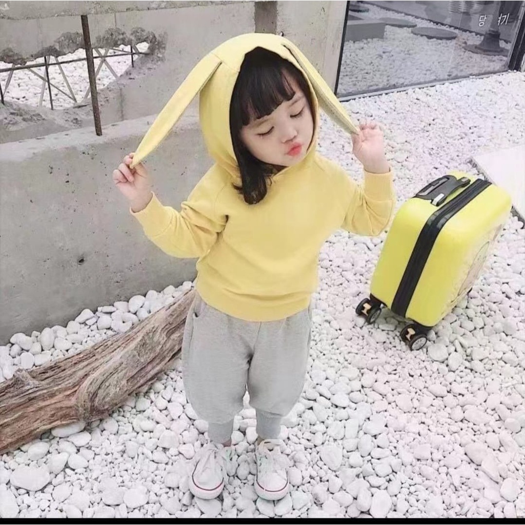 Qiana fashionkids / Setelan hudy anak perempuan import kelinci kuning / setelan hudi anak / setelan 